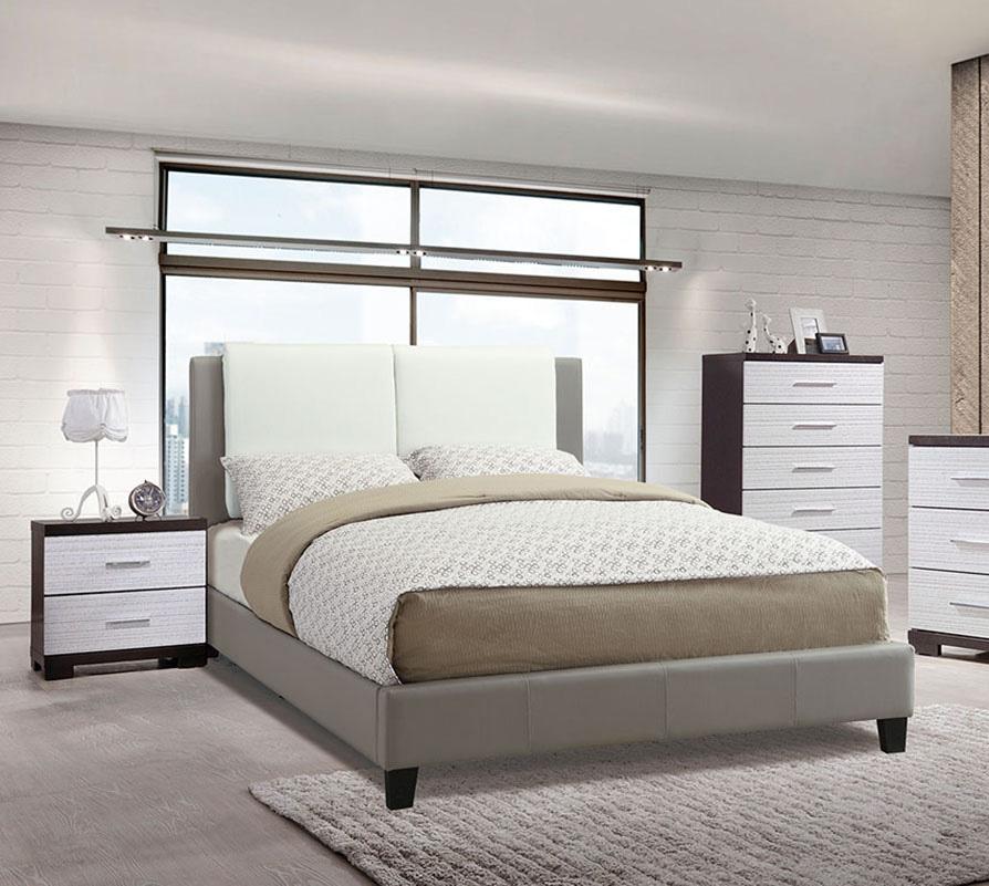 Contemporary, Modern Platform Bed F9337 F9337CK in Gray, White Faux Leather