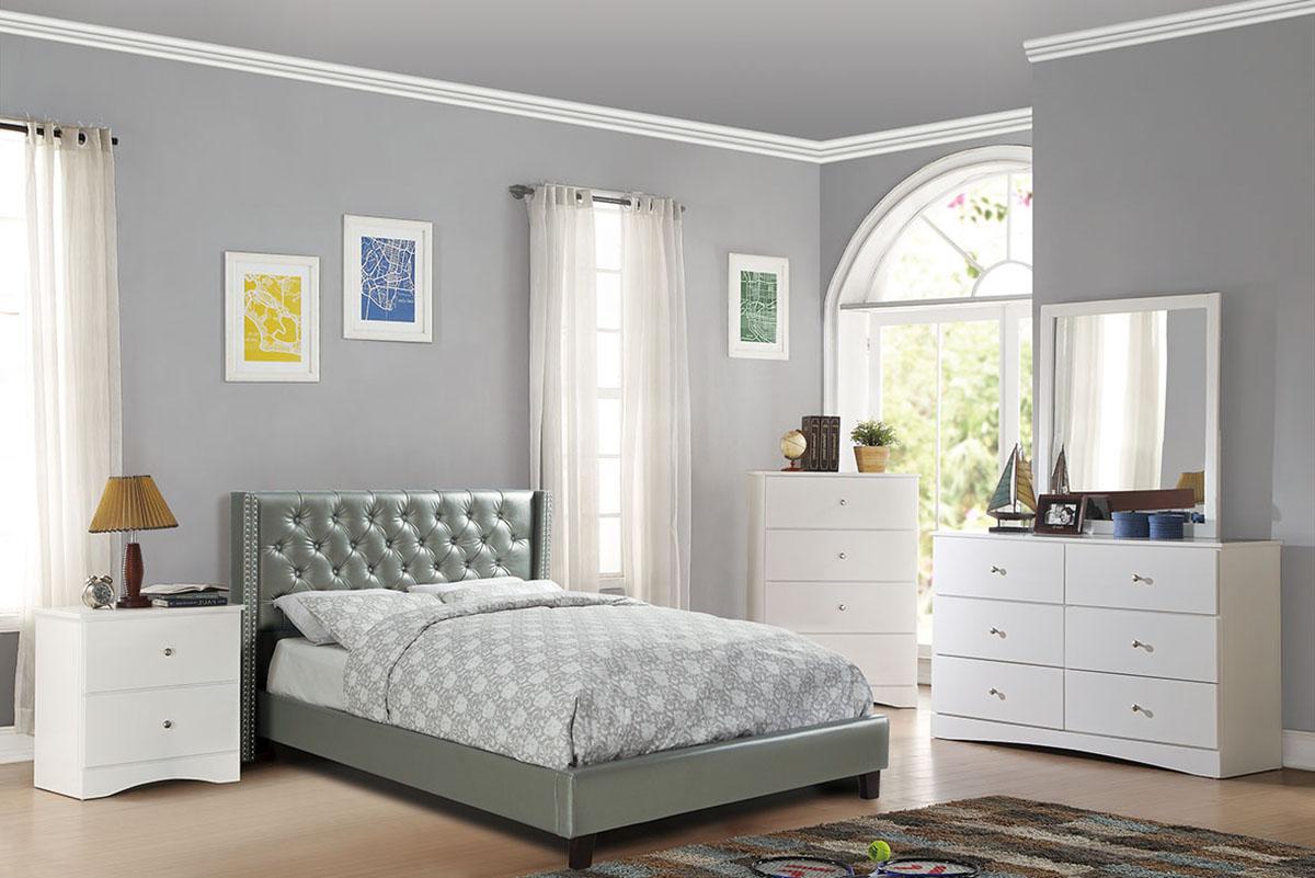

    
Gray Faux Leather Queen Bed F9373 Poundex Modern
