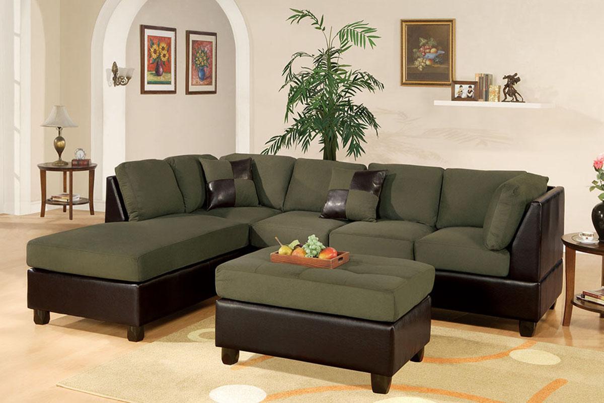 Modern Sectional w/ Ottoman F7620 F7620 in Brown, Green Fabric