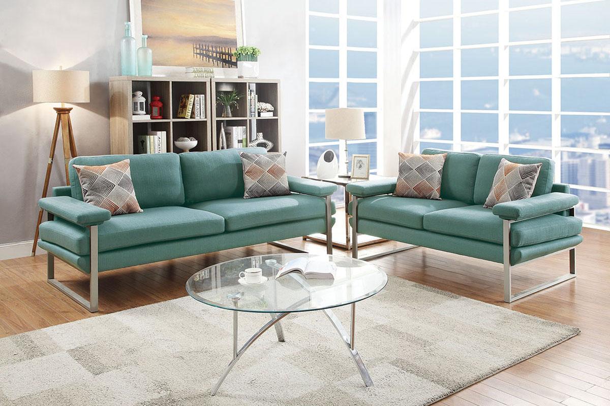 

    
Green Polyfiber Sofa Loveseat Set  2-Pcs F6558 Poundex Modern
