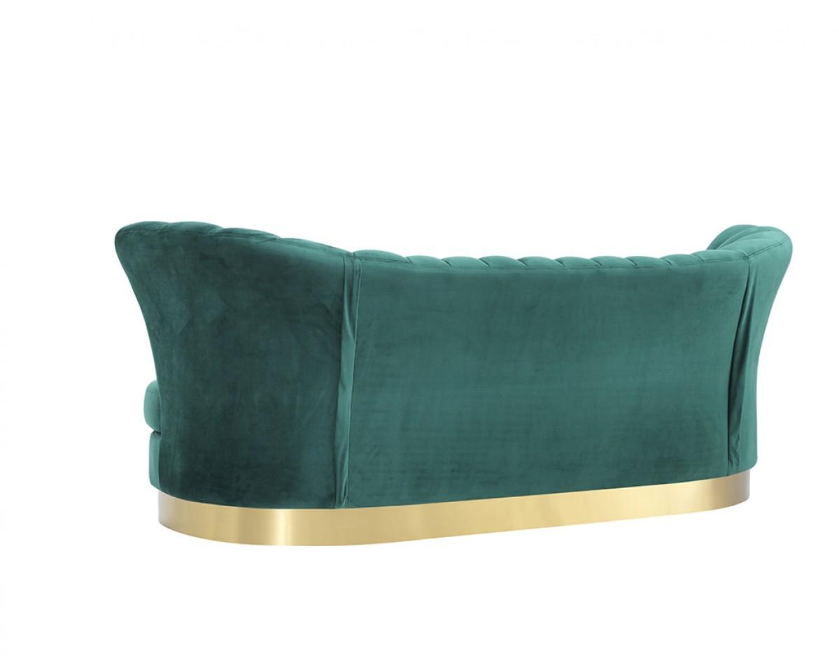 

    
Glam Green Velvet & Gold Channel Tufted Sofa Divani Casa Arvada VIG Modern
