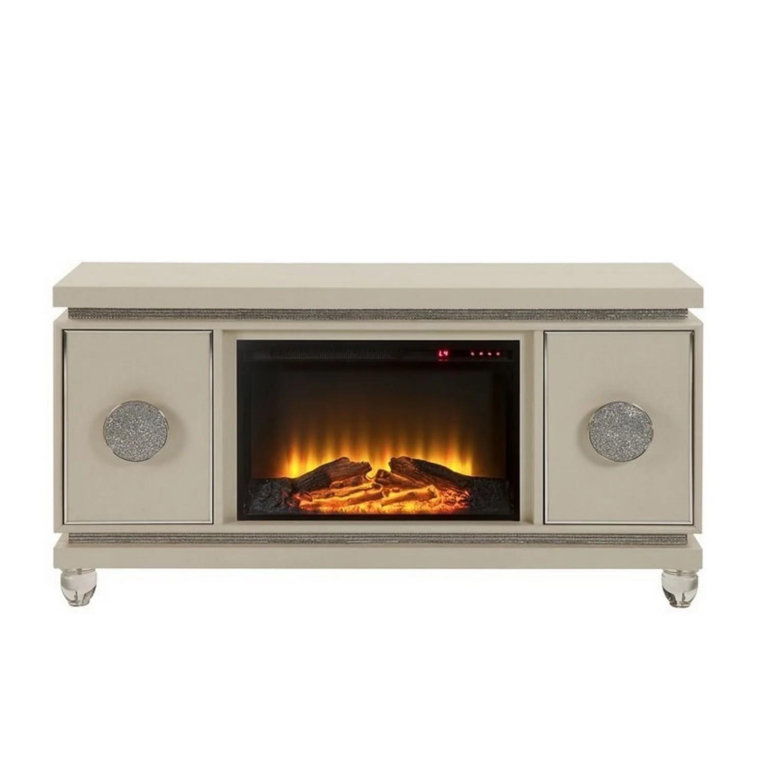 Modern Fireplace Noralie 90535 in Ivory PU
