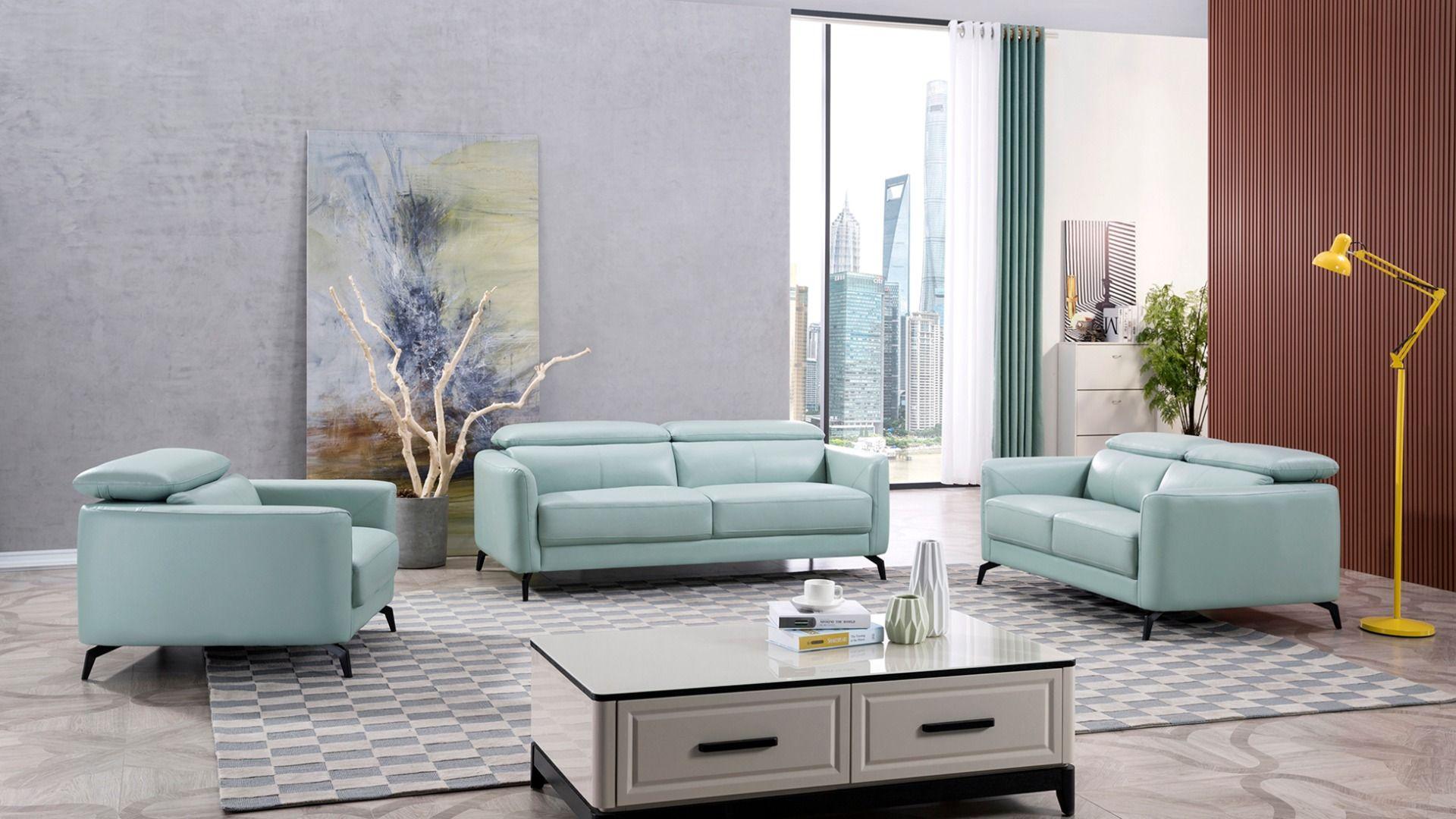 Contemporary, Modern Sofa Set EK155-LGN EK155-LGN-Set-3 in Teal Italian Leather