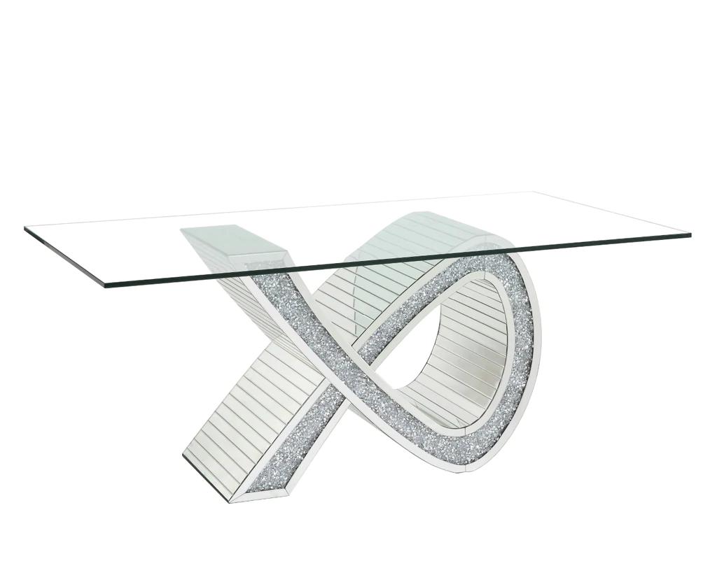 

    
Modern Mirrored & Faux Diamonds Dining Table by Acme Noralie DN00719
