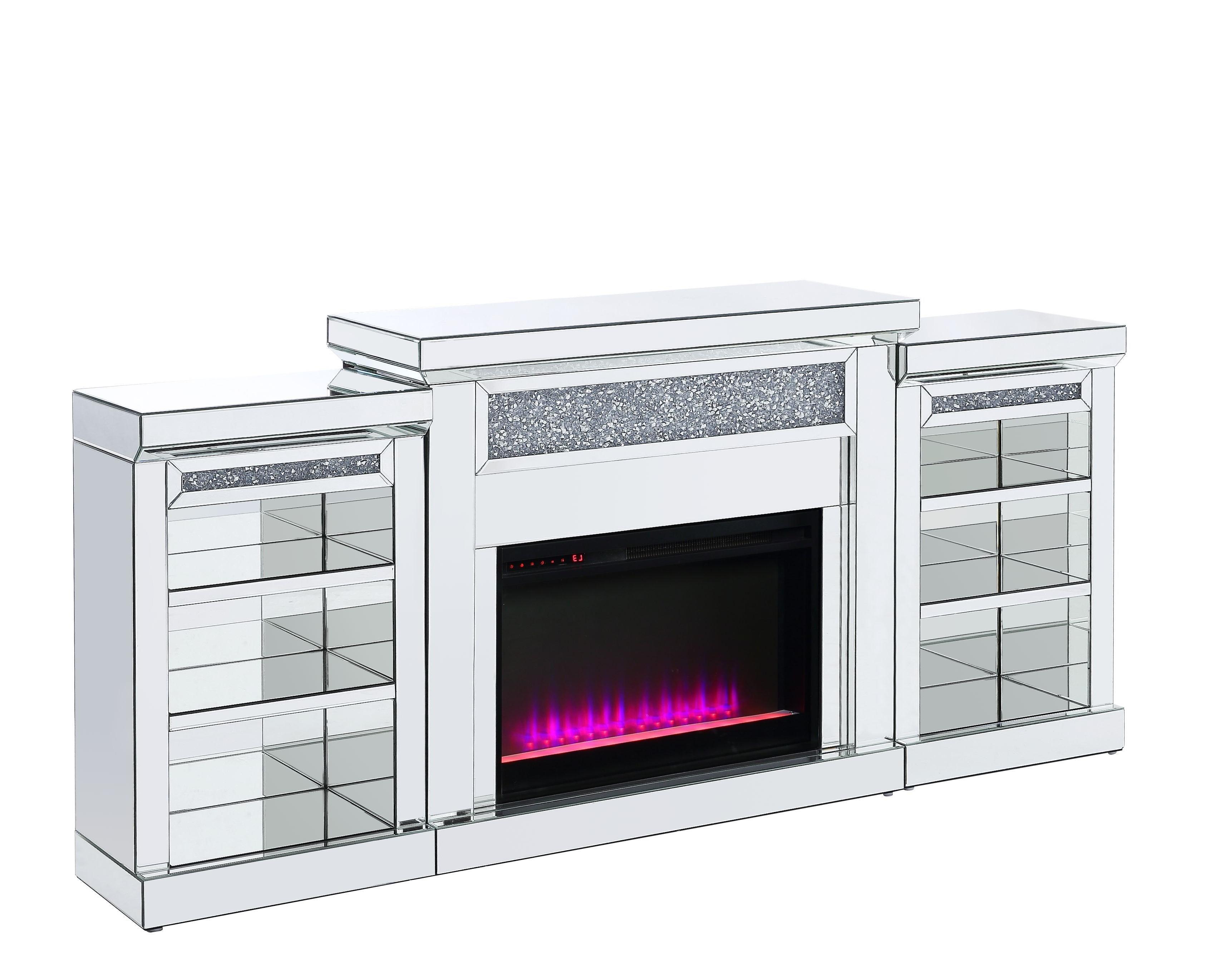 Modern Fireplace Noralie 90655-3pcs in Mirrored 