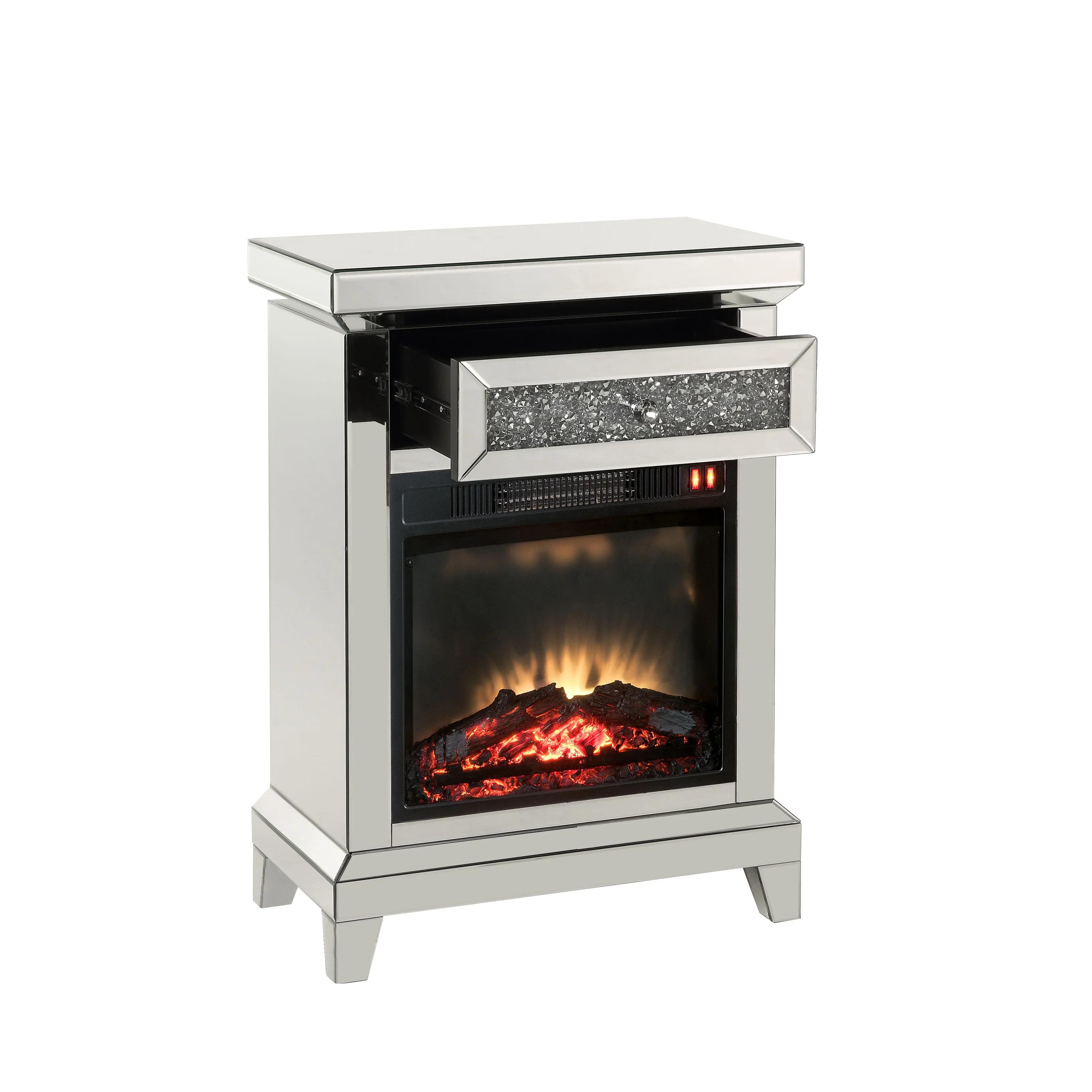 

    
Modern Mirrored & Faux Diamonds Fireplace  by Acme Noralie 90866
