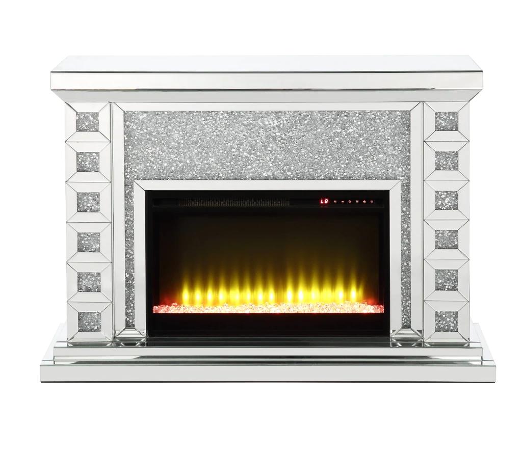 

    
Modern Mirrored & Faux Diamonds Fireplace  by Acme Noralie AC00507
