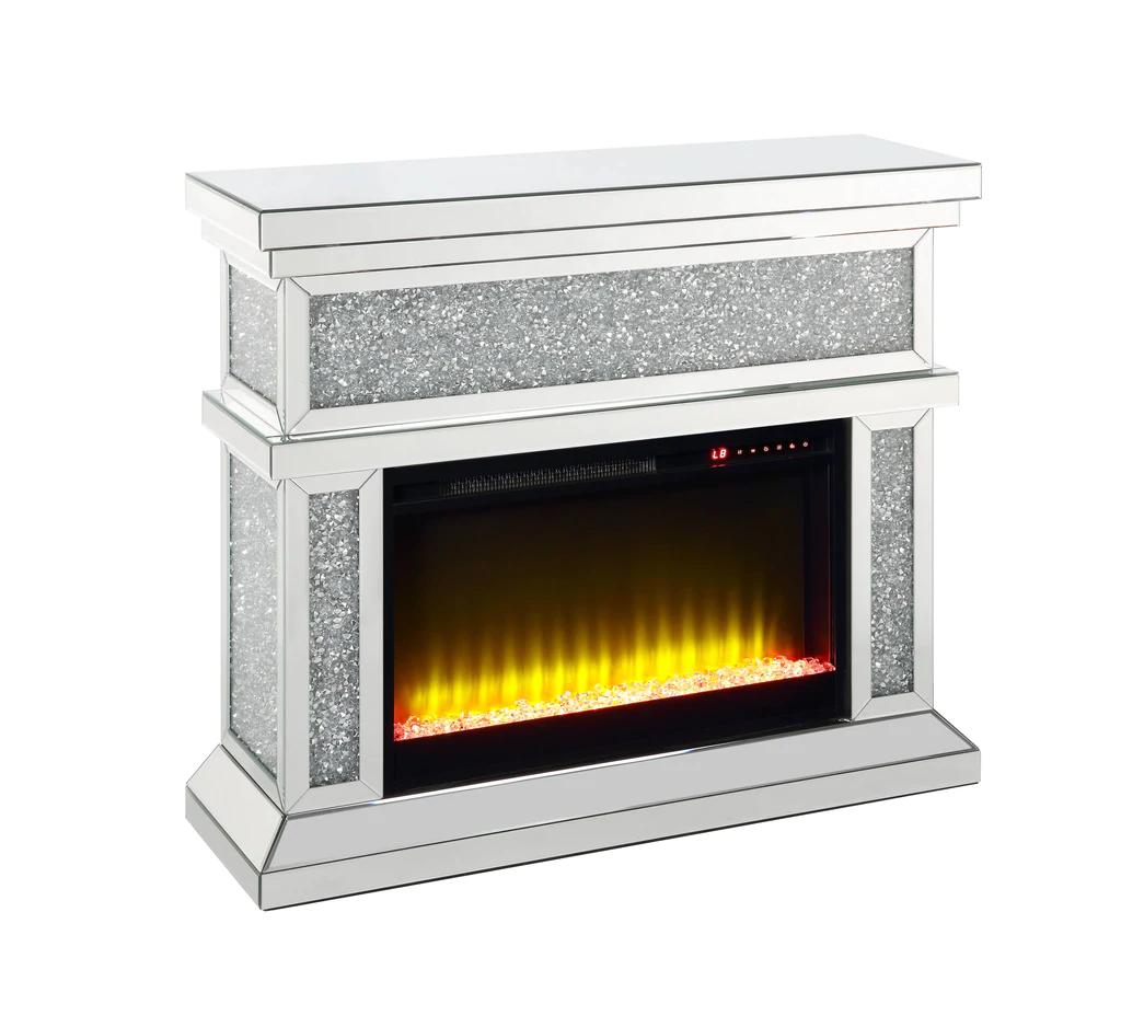 

    
Modern Mirrored & Faux Diamonds Fireplace  by Acme Noralie AC00511
