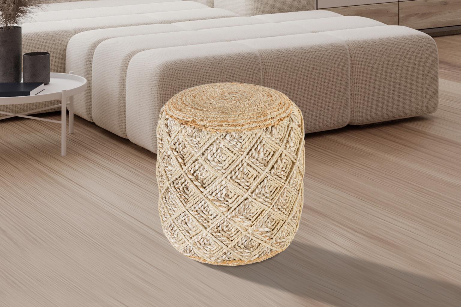 Modern Ottoman 2900 Pouf 718852652291 718852652291 in Natural, White Fabric