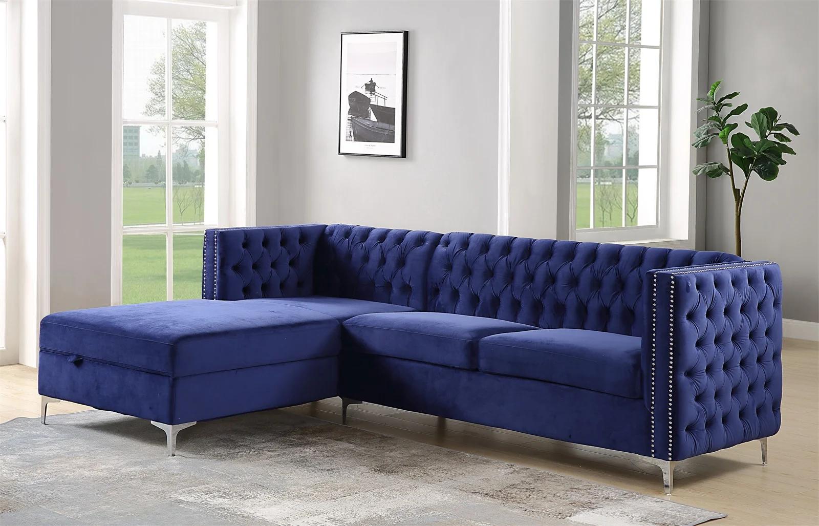 

    
Modern Navy Blue Velvet L-shape Sectional Sofa by Acme Sullivan 55490-3pcs

