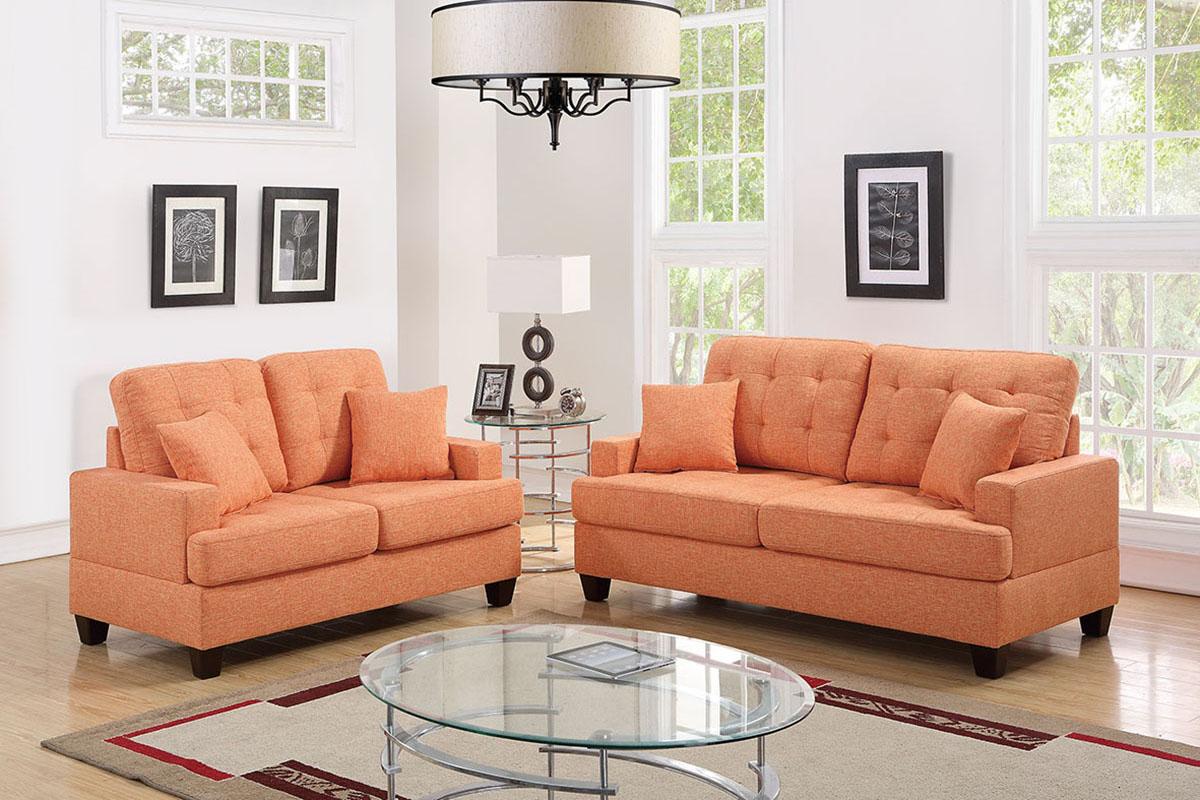 

    
Orange Fabric Sofa Loveseat Set 2-Pcs  F6503 Poundex Modern
