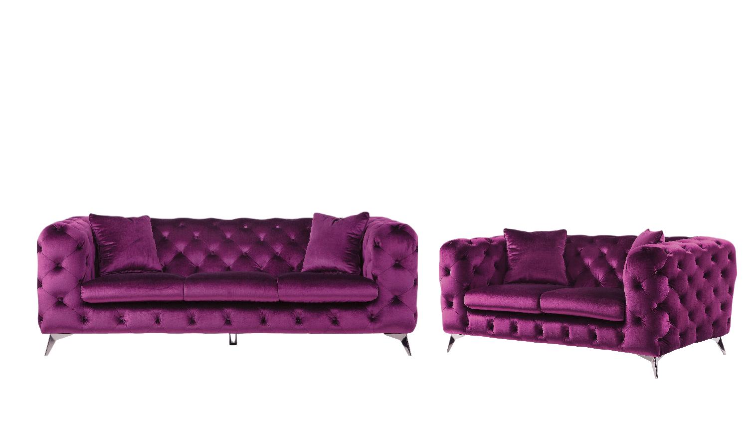 Modern Sofa and Loveseat Set Atronia 54905-2pcs in Purple Fabric
