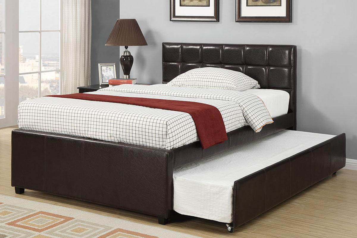 

    
Dark Brown Faux Leather Twin Size Bed w/ Trundle F9215 Poundex Modern
