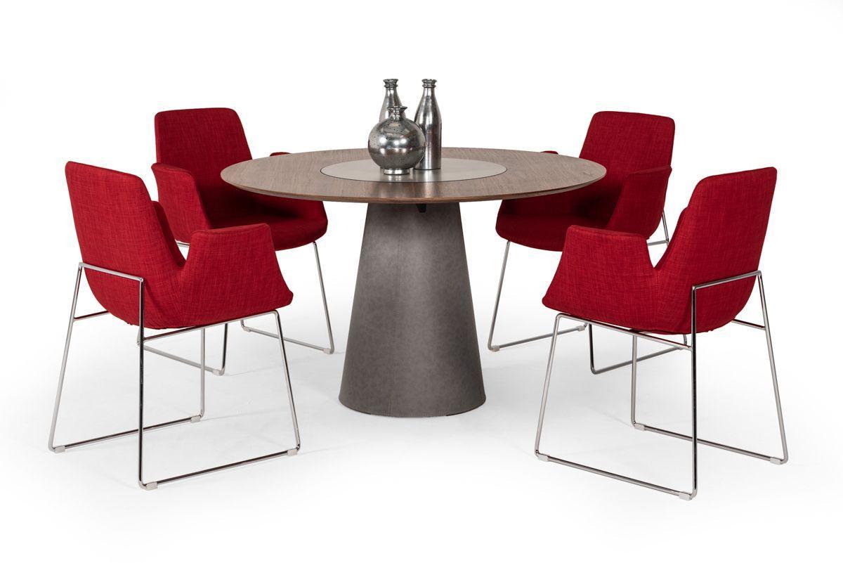 

    
Modern Round Walnut Dining Table w/ Lazy Susan + 4 Chairs by VIG Modrest Alanna

