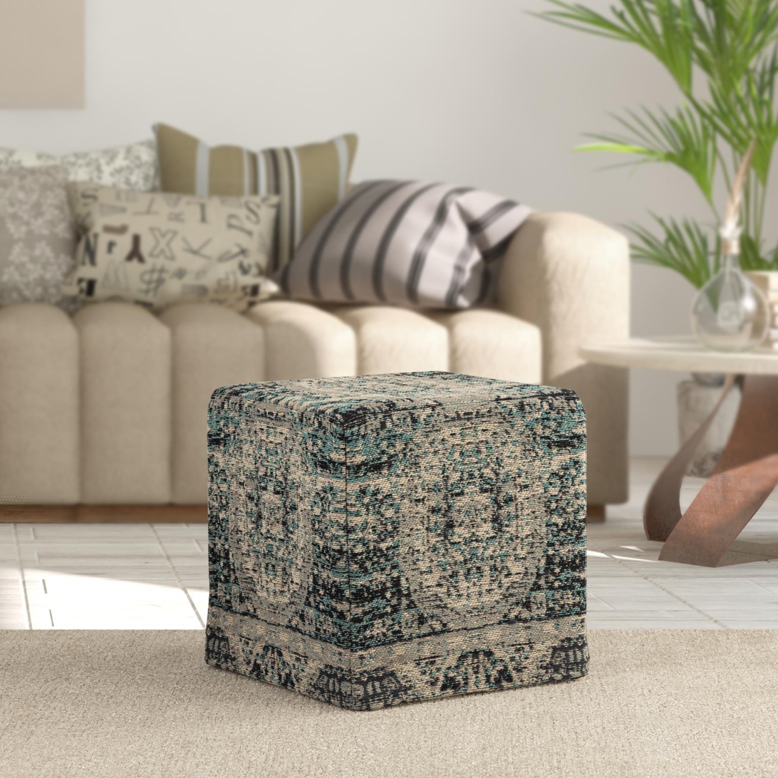 Modern Ottoman 1808 Square Pouf 718852652468 718852652468 in Teal Chenille
