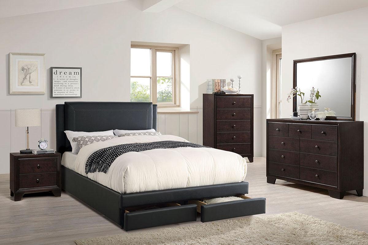

    
Black Faux Leather Queen Bed F9334 Poundex Modern
