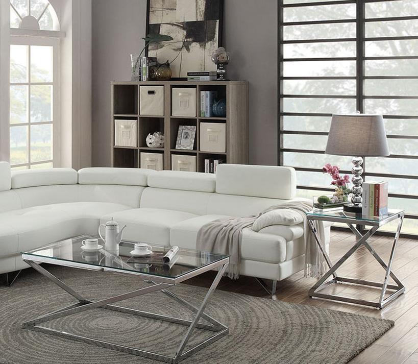 

    
Poundex Furniture F6985 2-Pcs Sectional Sofa White F6985
