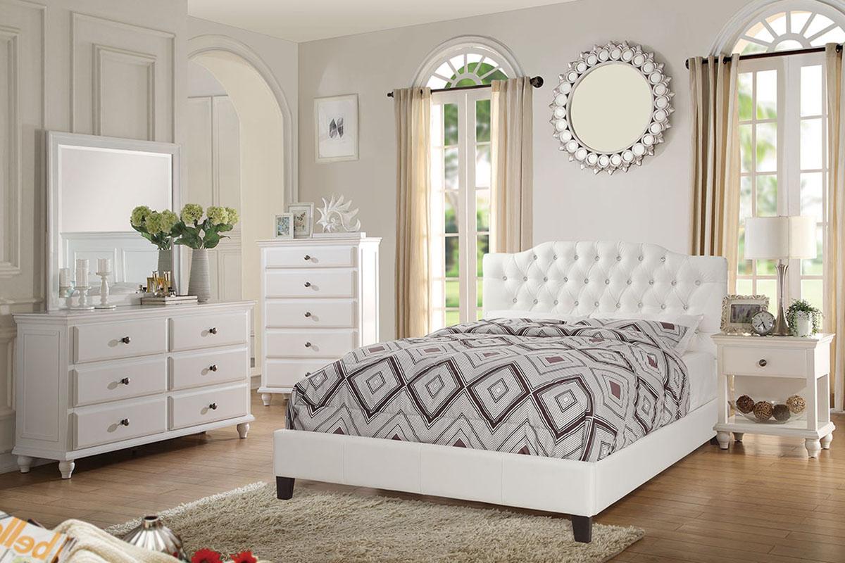Modern Platform Bed F9350 F9350CK in White Faux Leather