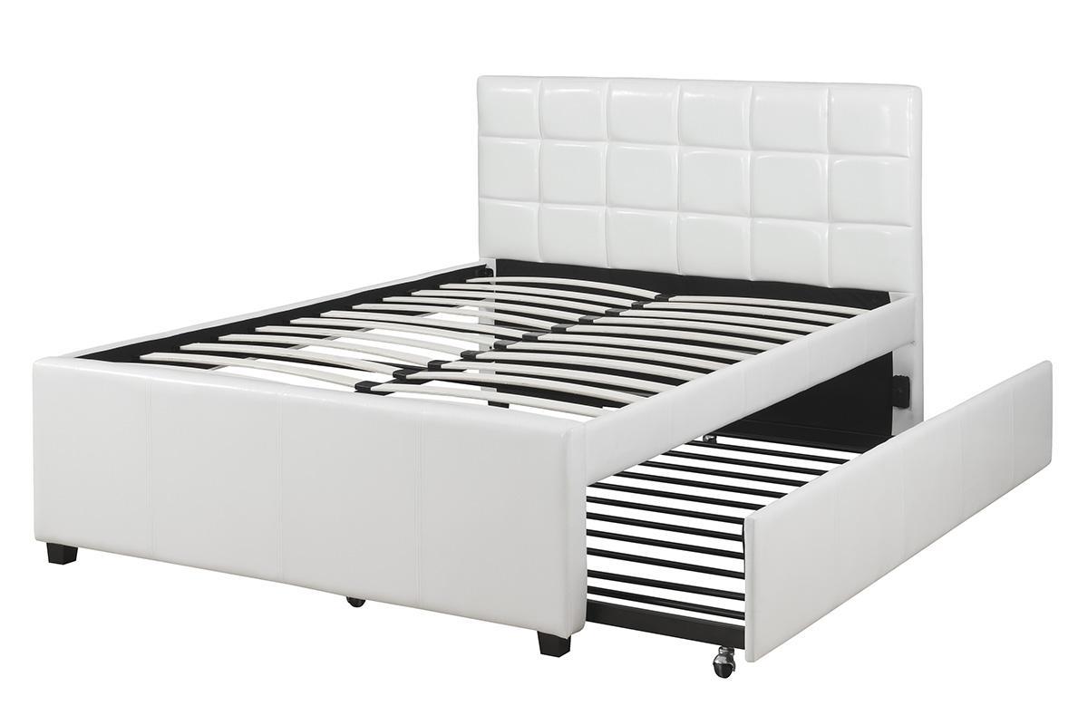 

    
White Faux Leather Full Size Bed w/ Trundle F9216 Poundex Modern
