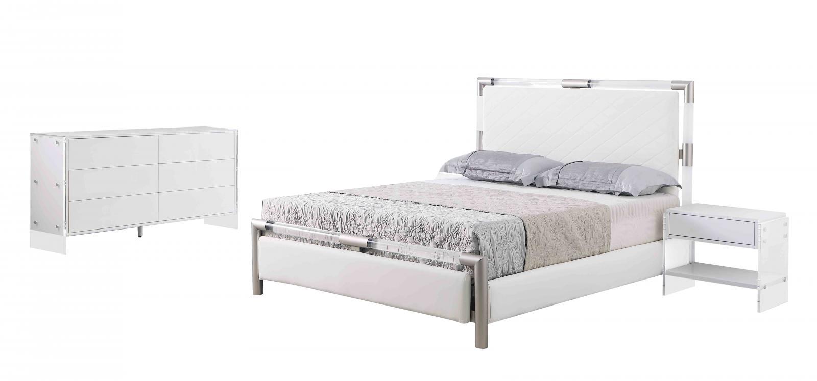 Contemporary Platform Bedroom Set Barcelona BARCELONAKG3PC in White Leatherette