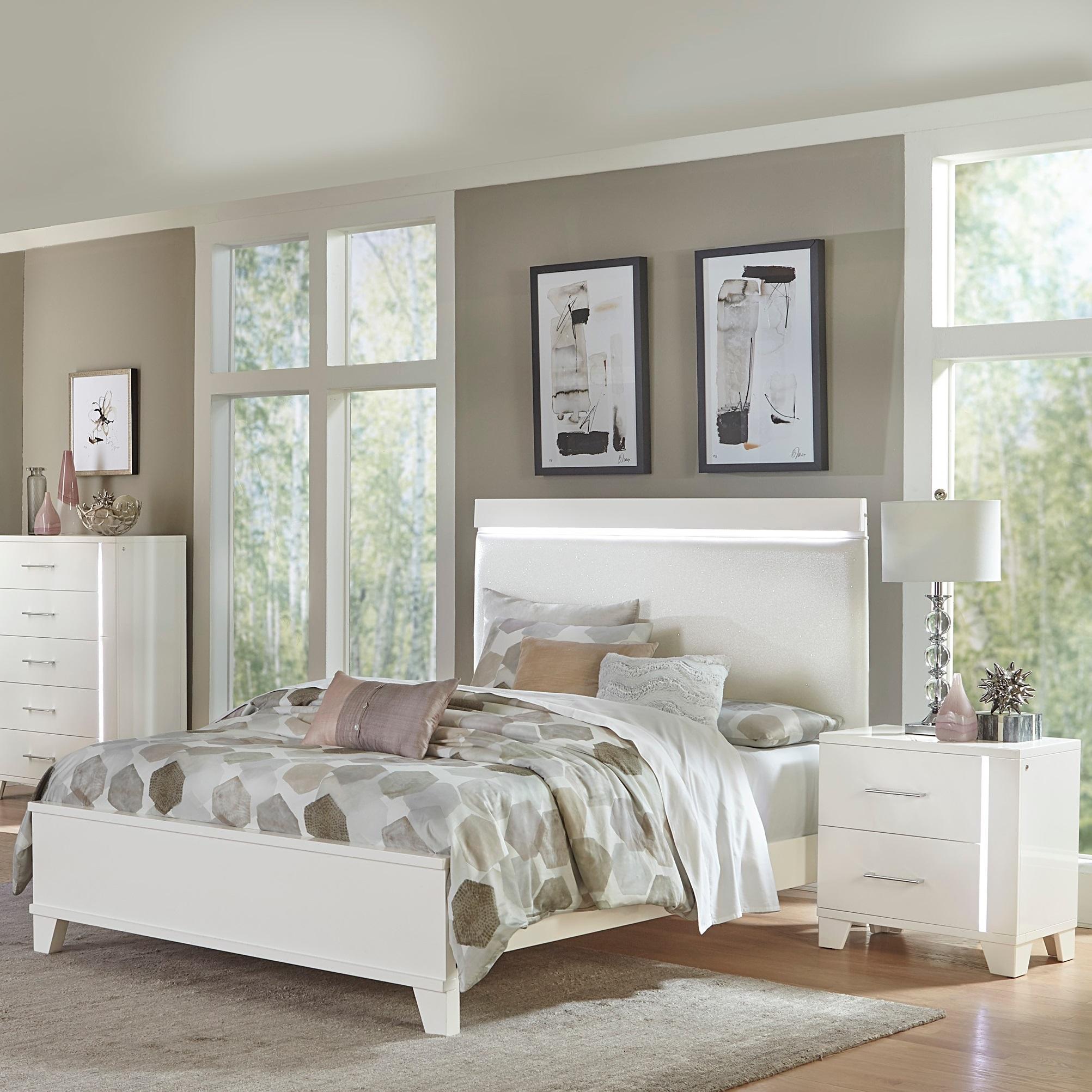 

    
Modern White High Gloss Wood Full Bedroom Set 3pcs Homelegance 1678WF-1* Kerren
