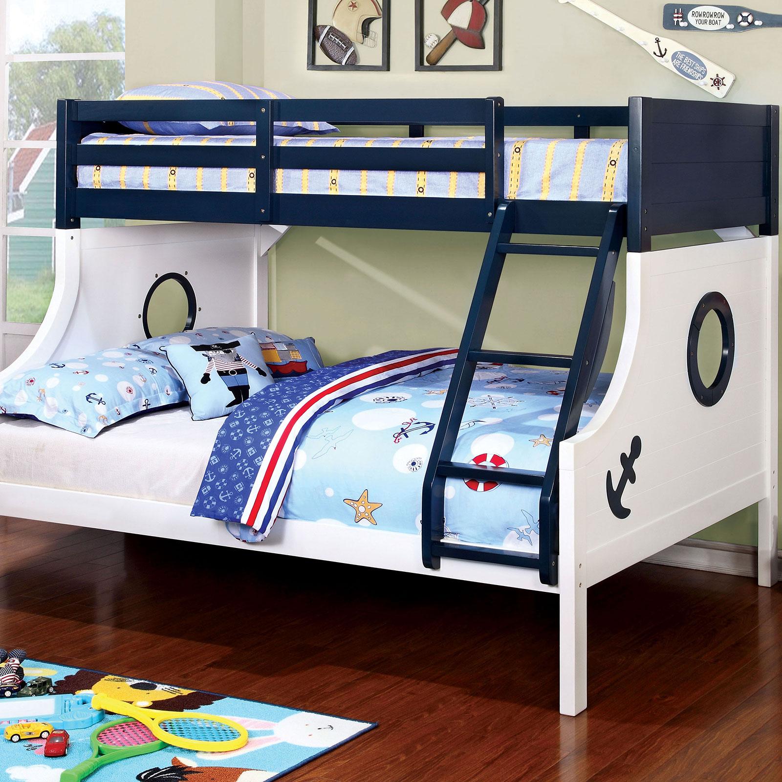 Modern Bunk Bed NAUTIA CM-BK629 CM-BK629-BED in White, Blue 