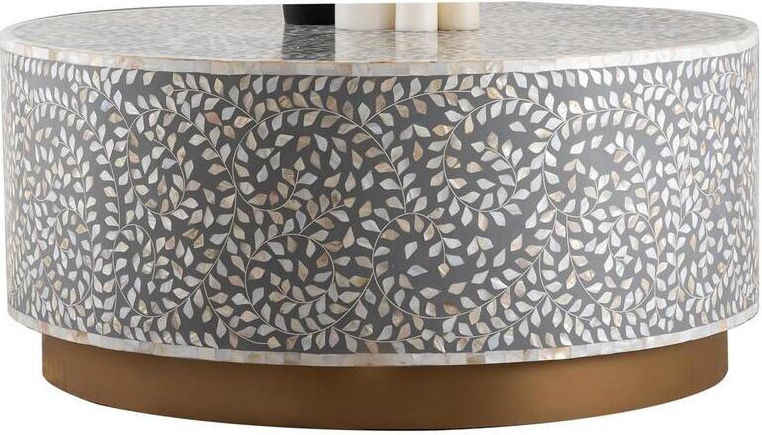 

    
Mother of Pearl Handmade Coffee Table In Gray LUXE Galaxy Home Modern
