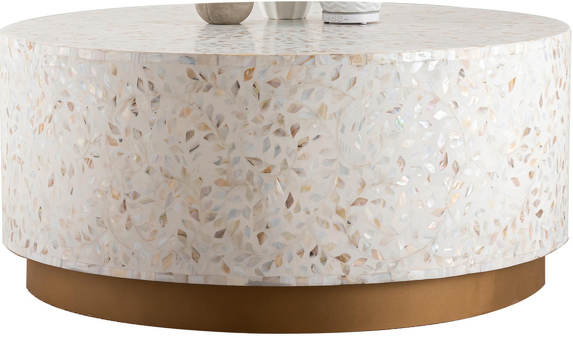 

    
Mother of Pearl Handmade Coffee Table In Ivory LUXE Galaxy Home Modern
