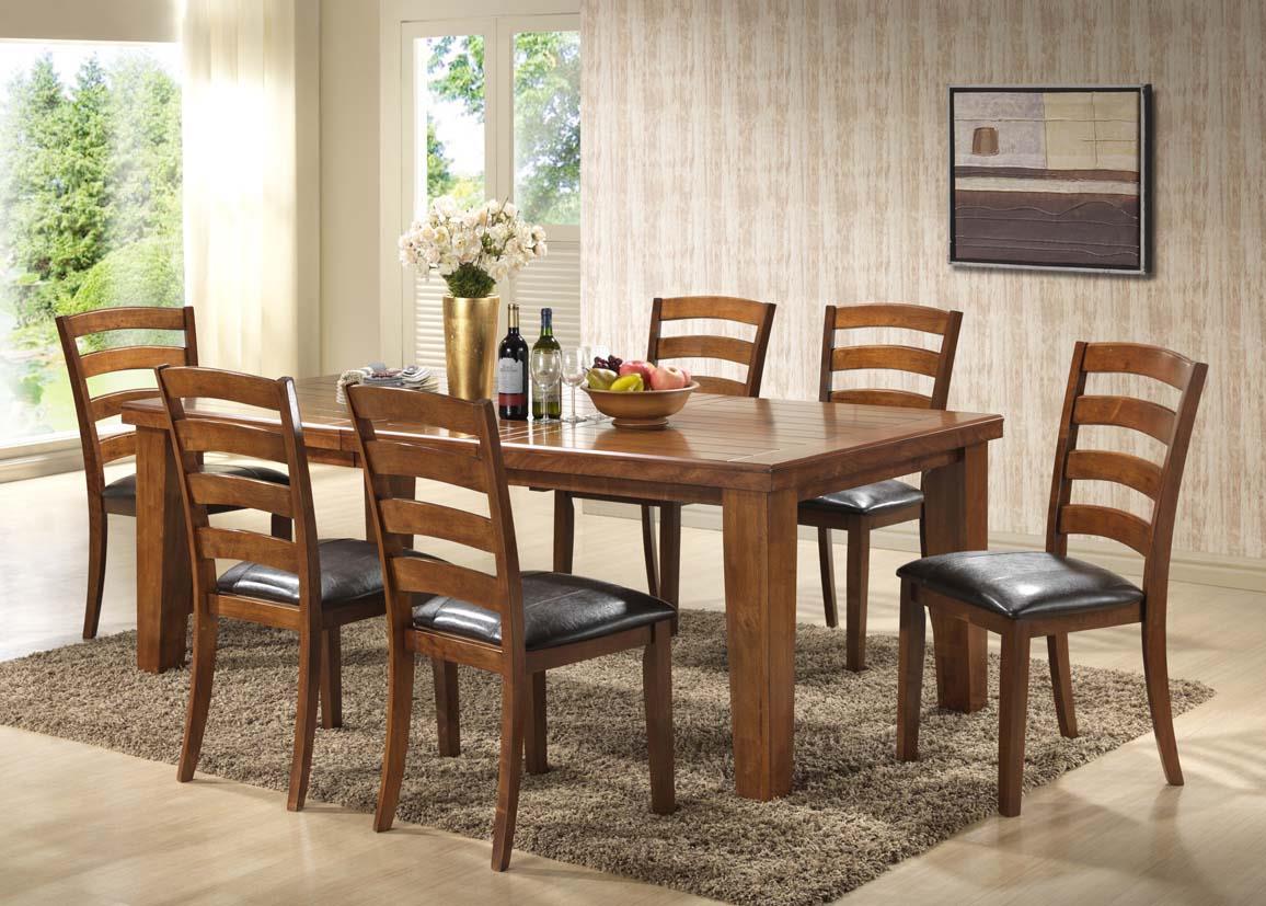 Contemporary Dining Table Set Adobe AD110PT-DT-Set-7 in Brown, Black Faux Leather