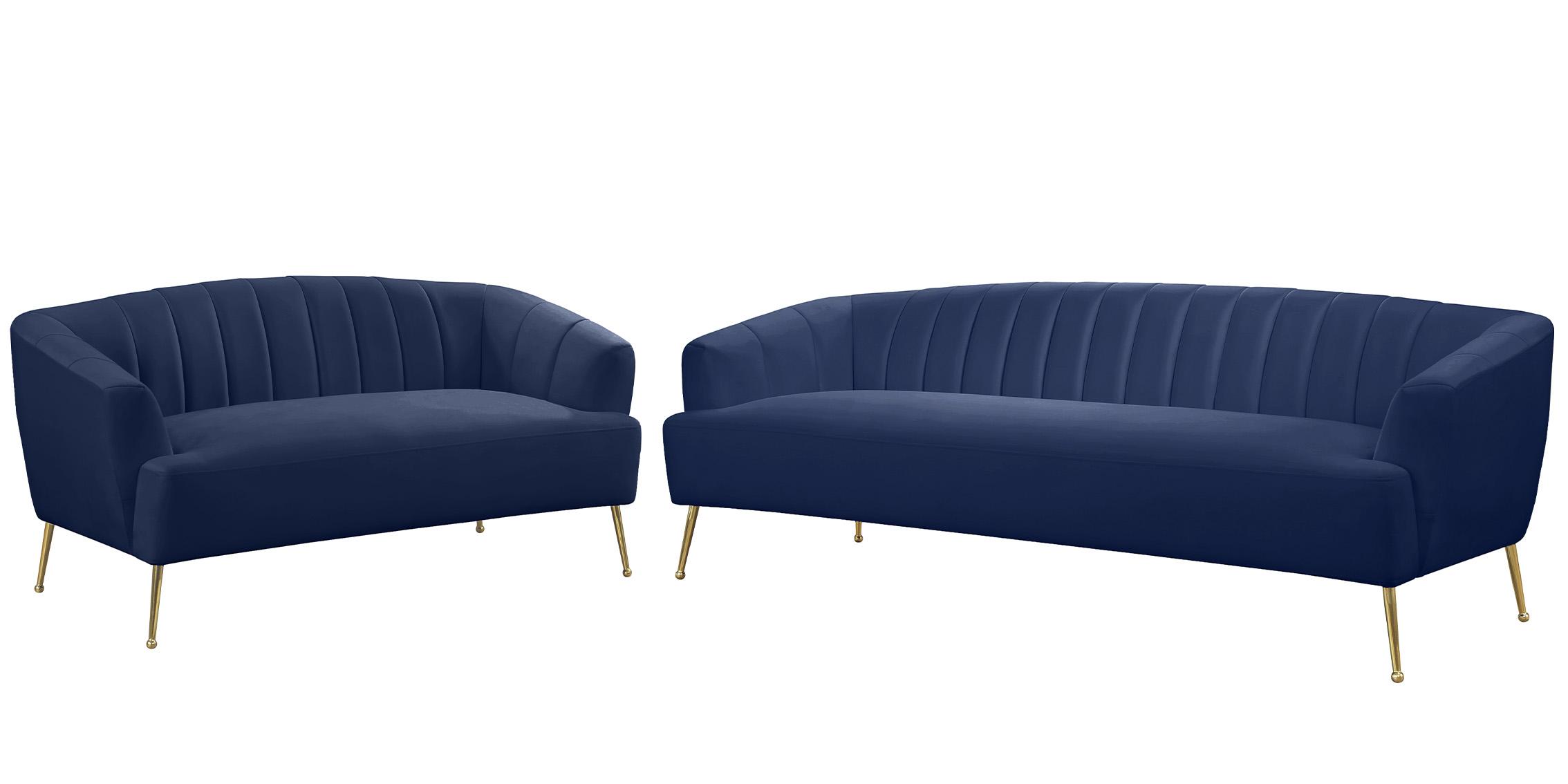 Contemporary, Modern Sofa Set TORI 657Navy 657Navy-S-Set-2 in Navy blue Velvet
