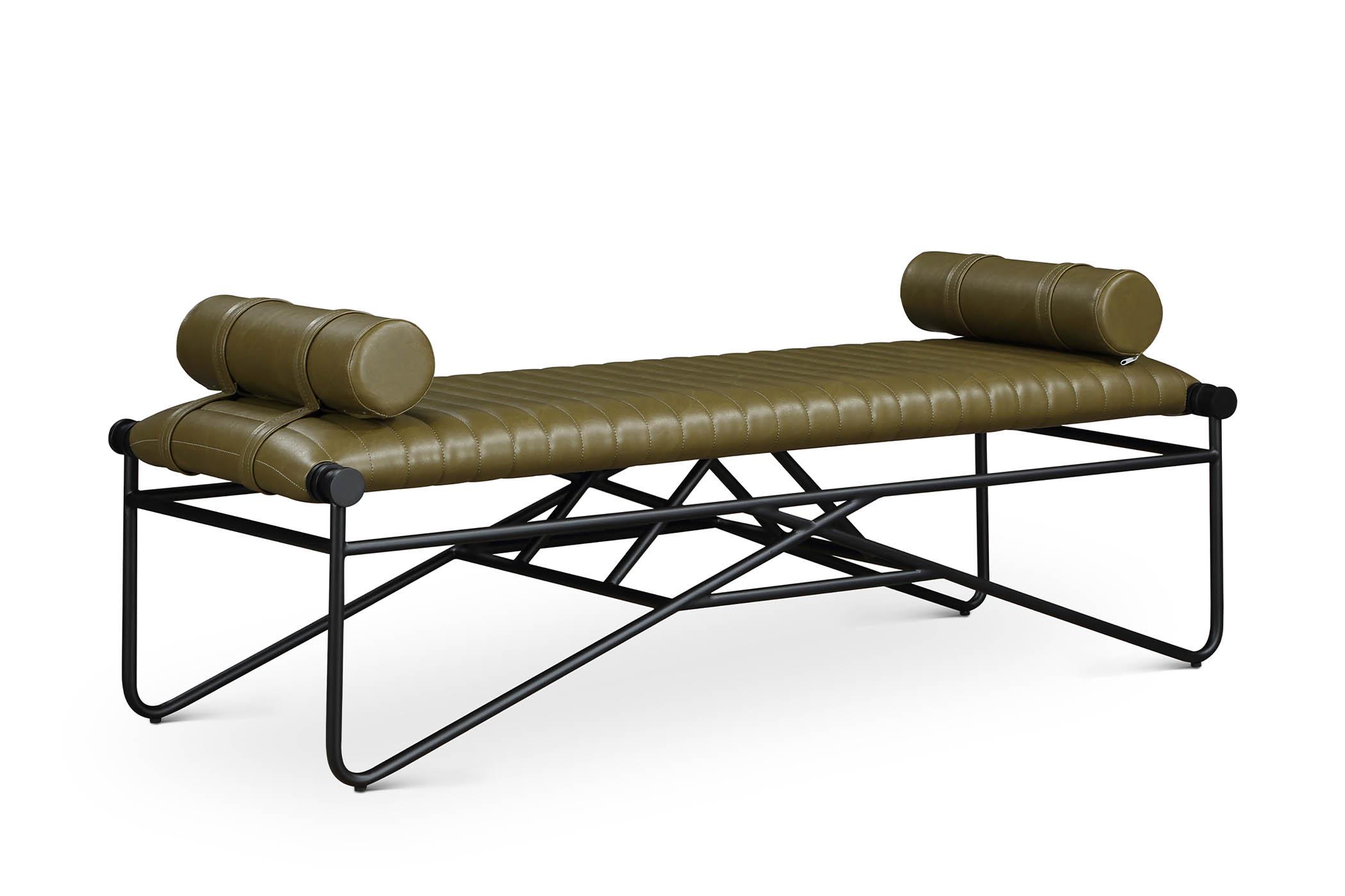 Contemporary, Modern Benches 22052Olive 22052Olive in Olive, Black Faux Leather