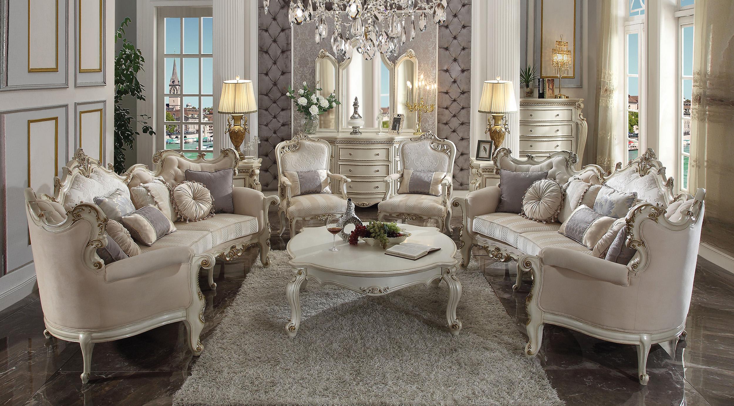 Classic, Traditional Sofa Set Picardy II 56880 56880-Set-4-Picardy II in Pearl, Antique Fabric