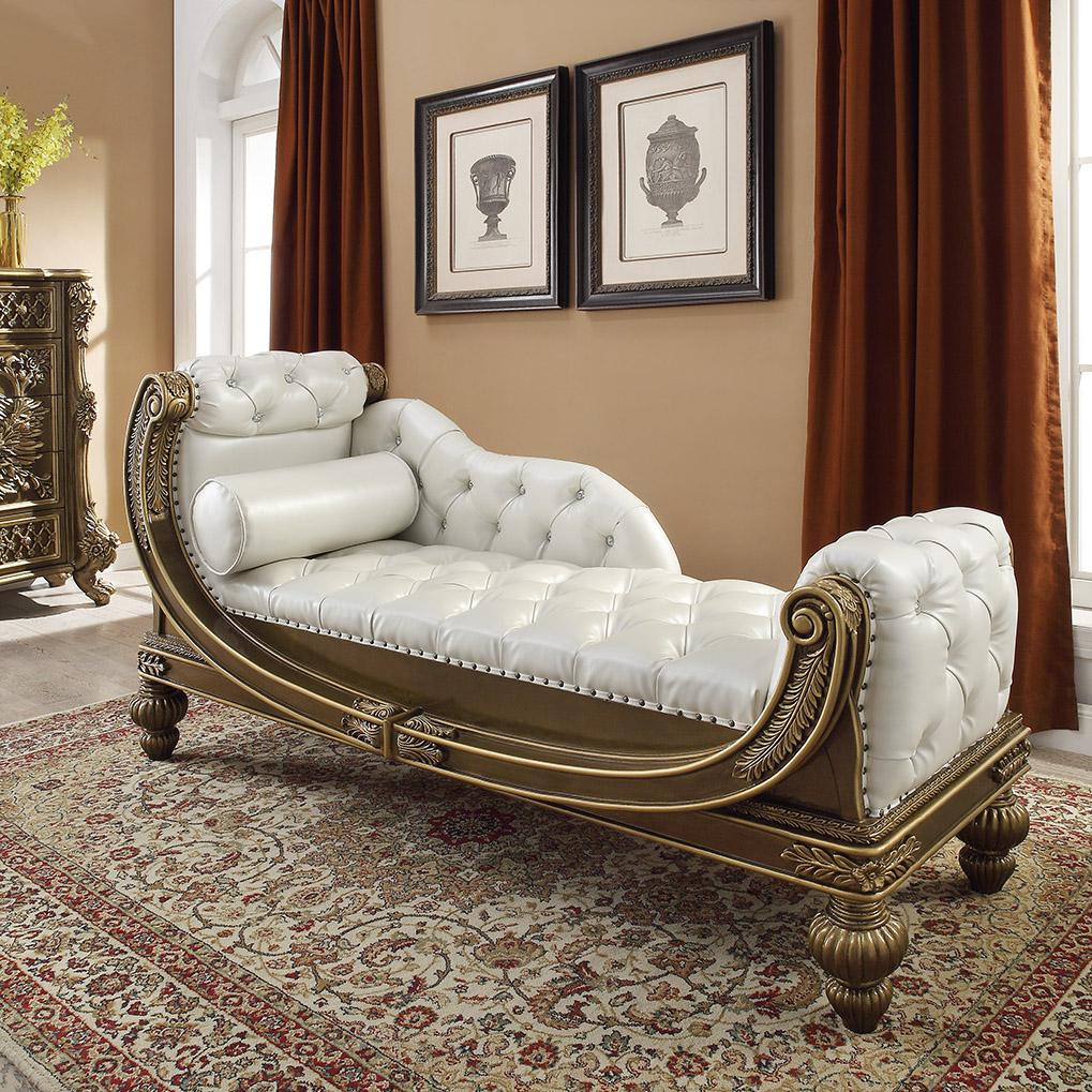 Traditional Benches HD-1802 HD-BEN1802 in Gold, Brown Leather