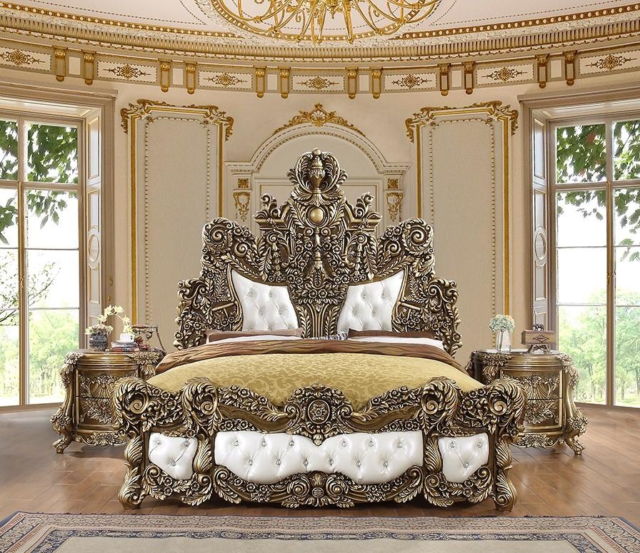 

    
Perfect Brown & Gold CAL King Bed Traditional Homey Design HD-1802
