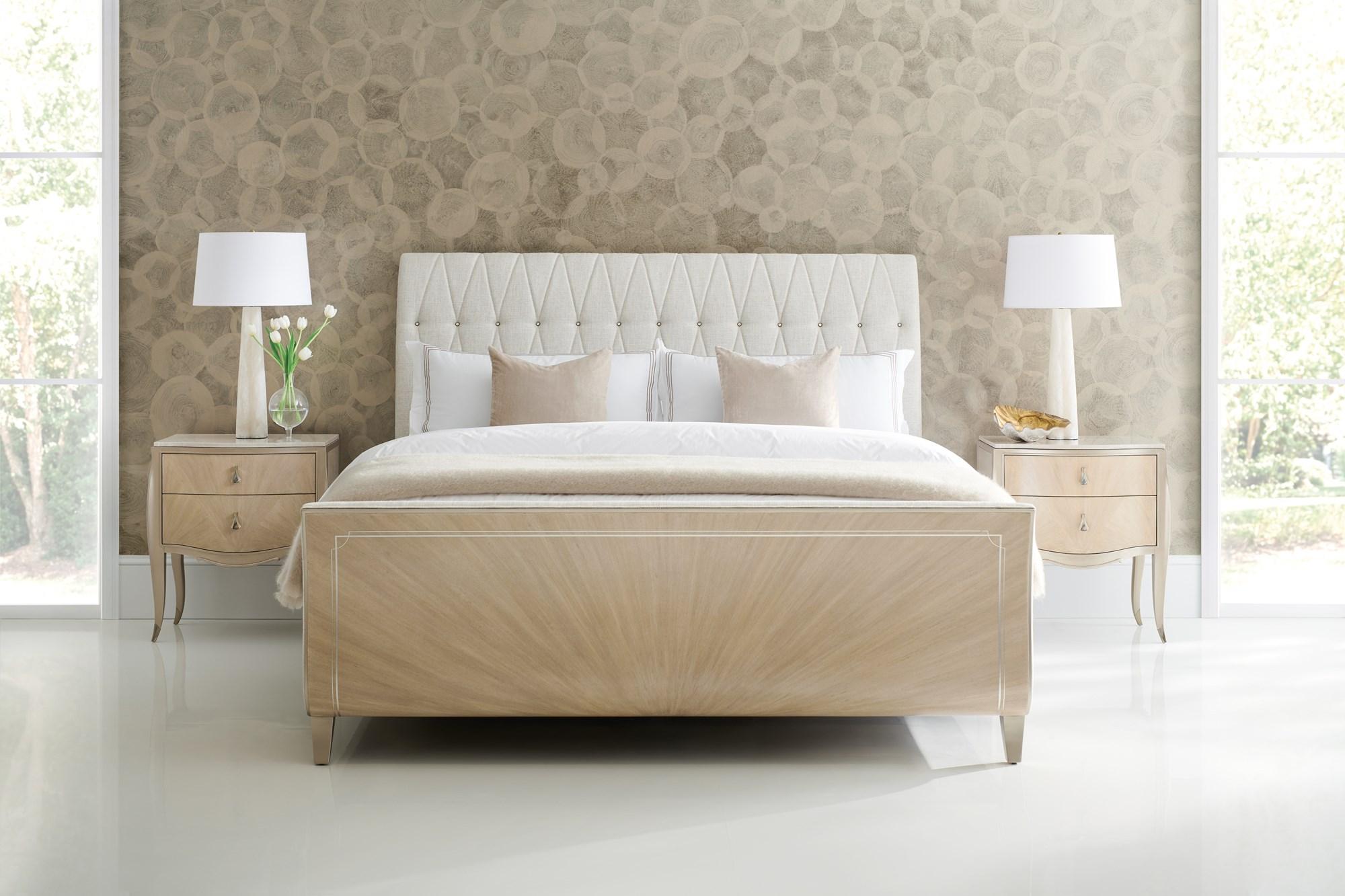Contemporary Sleigh Bedroom Set DIAMOND JUBILEE / FAN CLUB NIGHTSTAND CLA-018-101-Set-3 in Beige Fabric