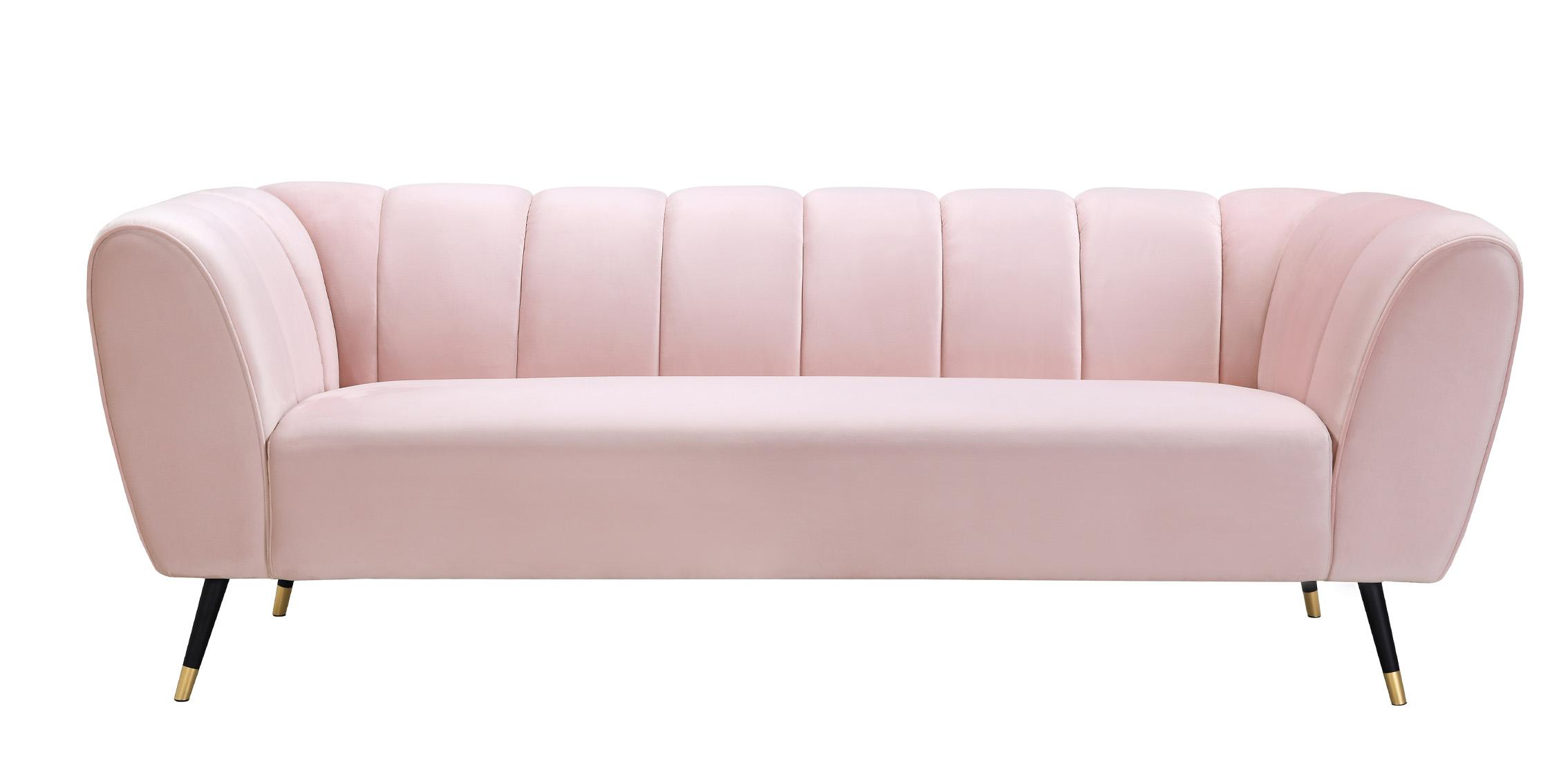 

    
Pink Velvet Channel Tufted Sofa BEAUMONT 626Pink-S Meridian Contemporary Modern
