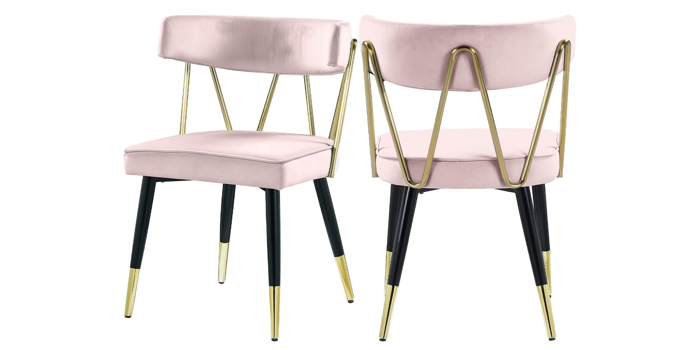 Contemporary Dining Chair Set RHEINGOLD 854Pink-C 854Pink-C in Pink, Gold Velvet