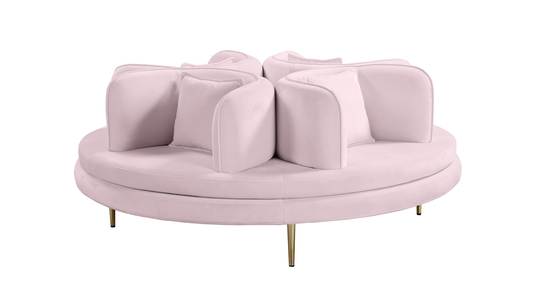 Contemporary, Modern Round Sofa Settee CIRCLET 627Pink 627Pink in Pink Velvet