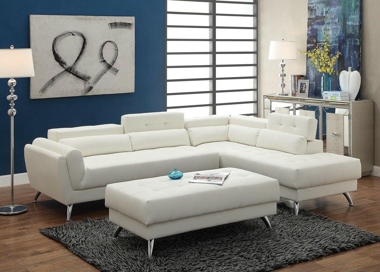 

    
Poundex F6977 White Bonded Leather Sectional Ottoman Sofa Set
