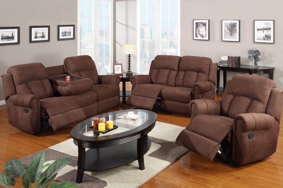 Contemporary Sofa Loveseat and Chair Set Poundex-F7048/F7049/F7050 Poundex-F7048/F7049/F7050 3Pcs in Chocolate Fabric