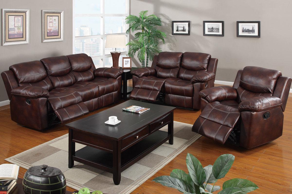 Contemporary Sofa Loveseat and Chair Set F7067/F7068/F7069 Poundex-F7067/F7068/F7069 3Pcs in Espresso Leatherette