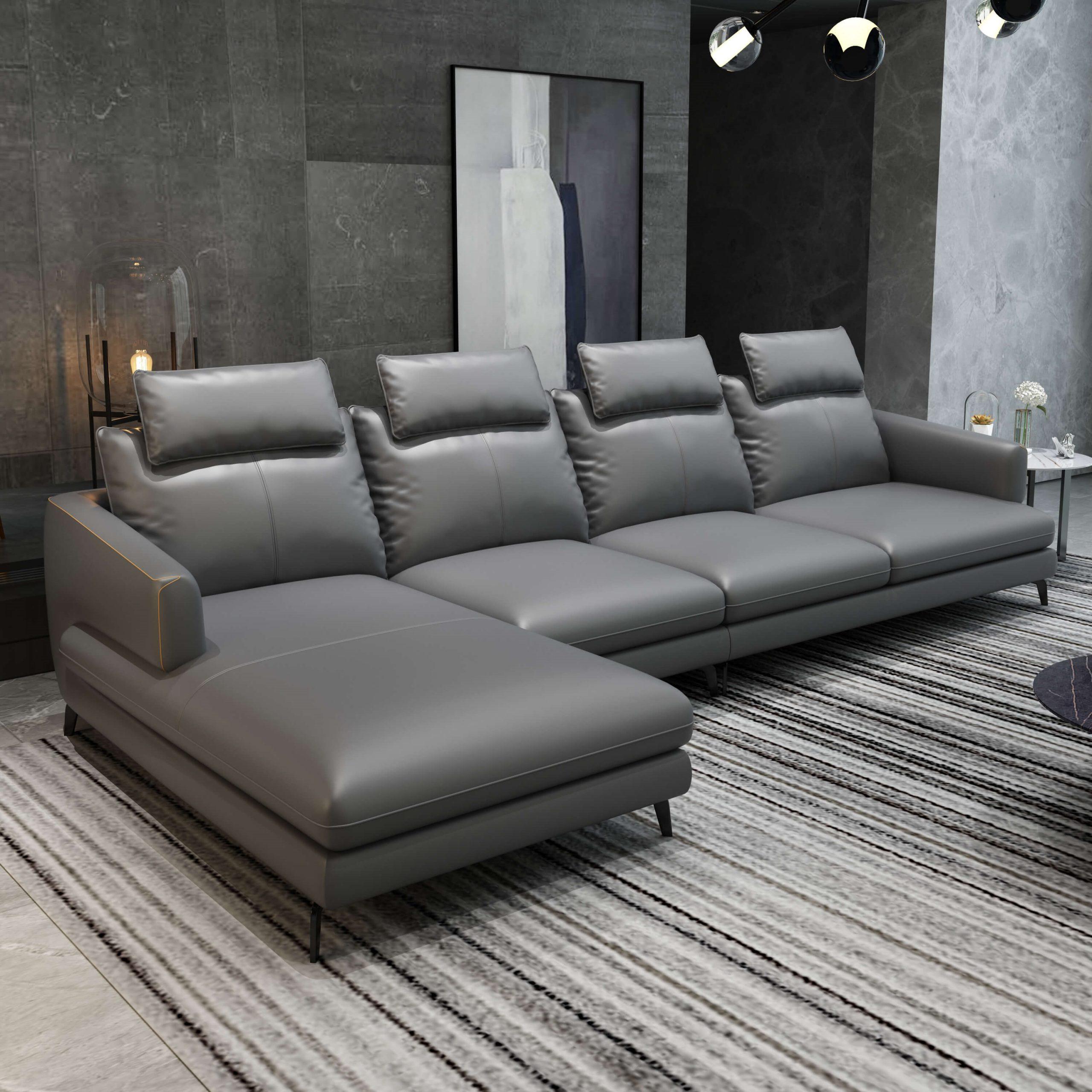 Modern, Vintage 4 Seater Sectional Sofa MARCONI EF-74539L-3LHF in Smoked, Gray Italian Leather