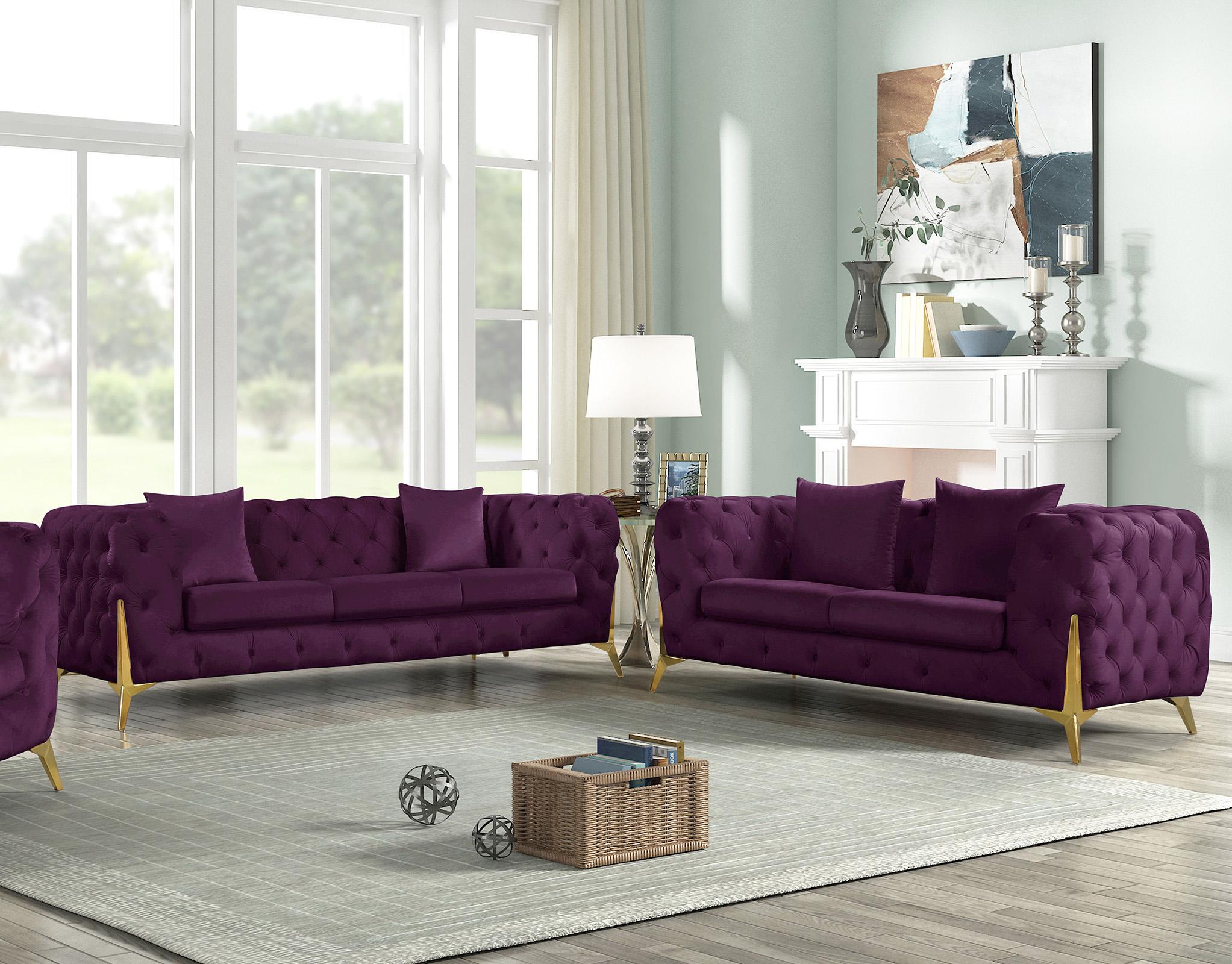 

    
Purple Velvet Tufted Sofa Set 2P KINGDOM 695Purple Meridian Contemporary Modern
