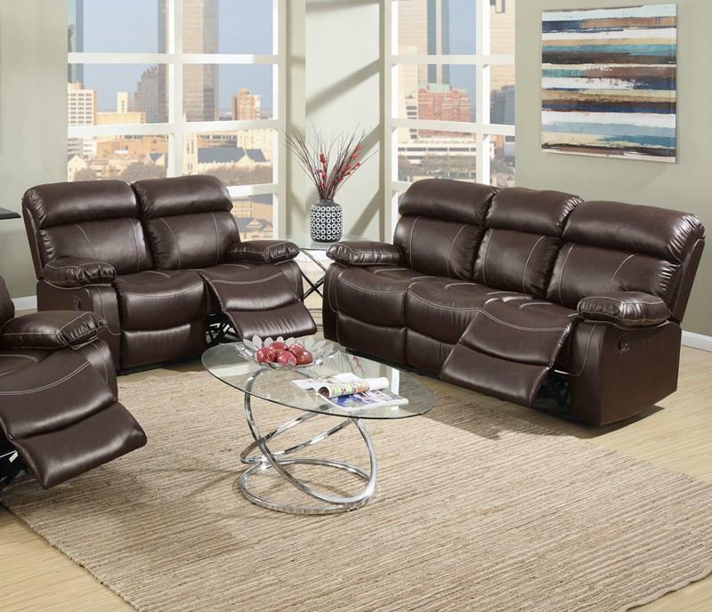 

    
Reclining Living Room Set 2 pcs in Espresso Bonded Leather Modern Poundex F6719
