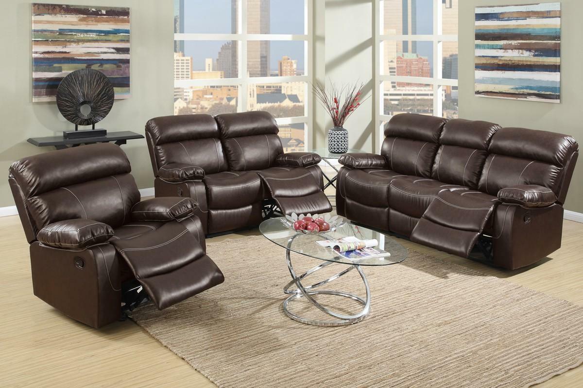 

    
Reclining Living Room Set 3 pcs in Espresso Bonded Leather Modern Poundex F6719
