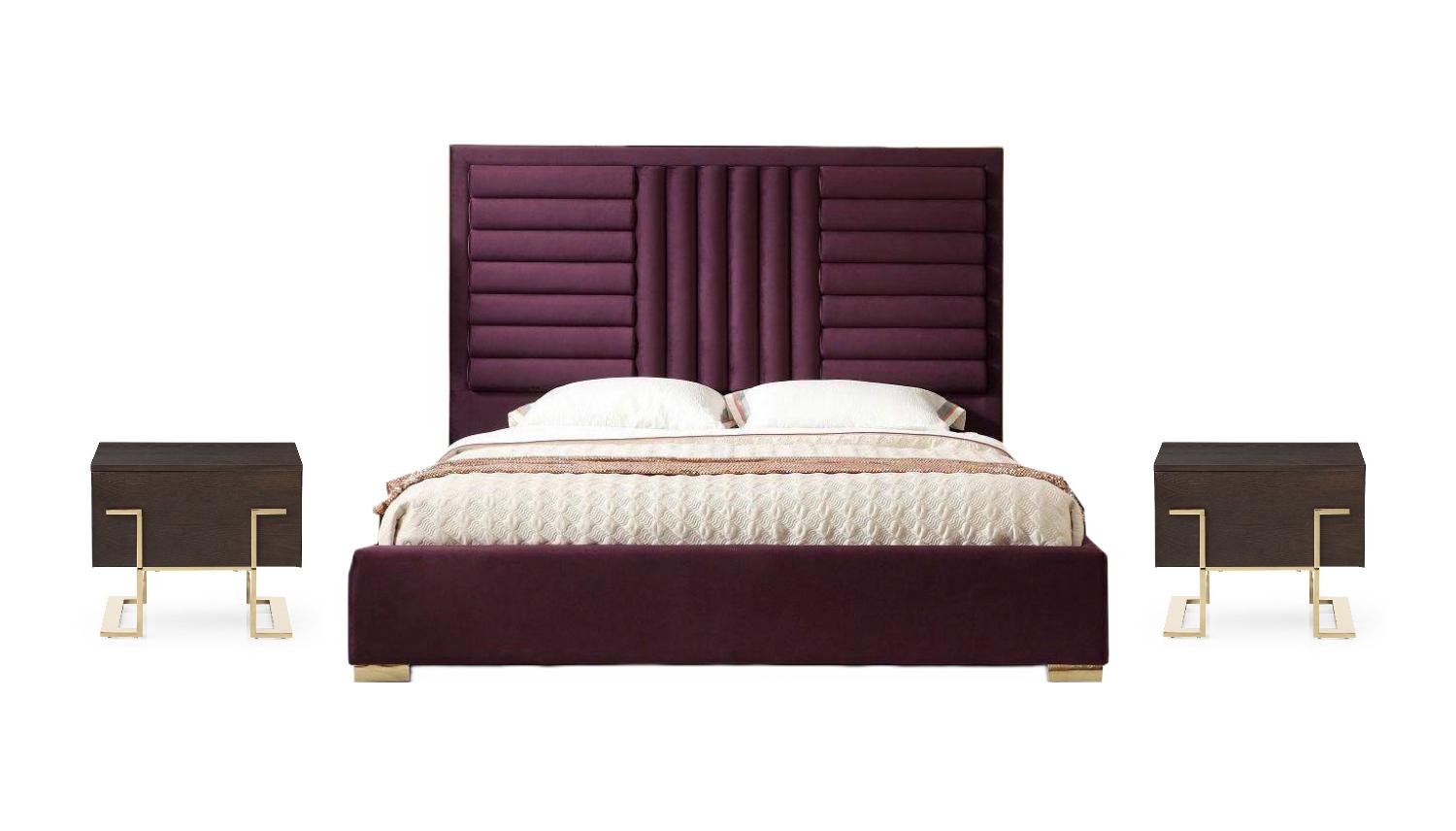 Contemporary, Modern Panel Bedroom Set Daystar VGVCBD1905-19-K-3pcs in Red Velvet