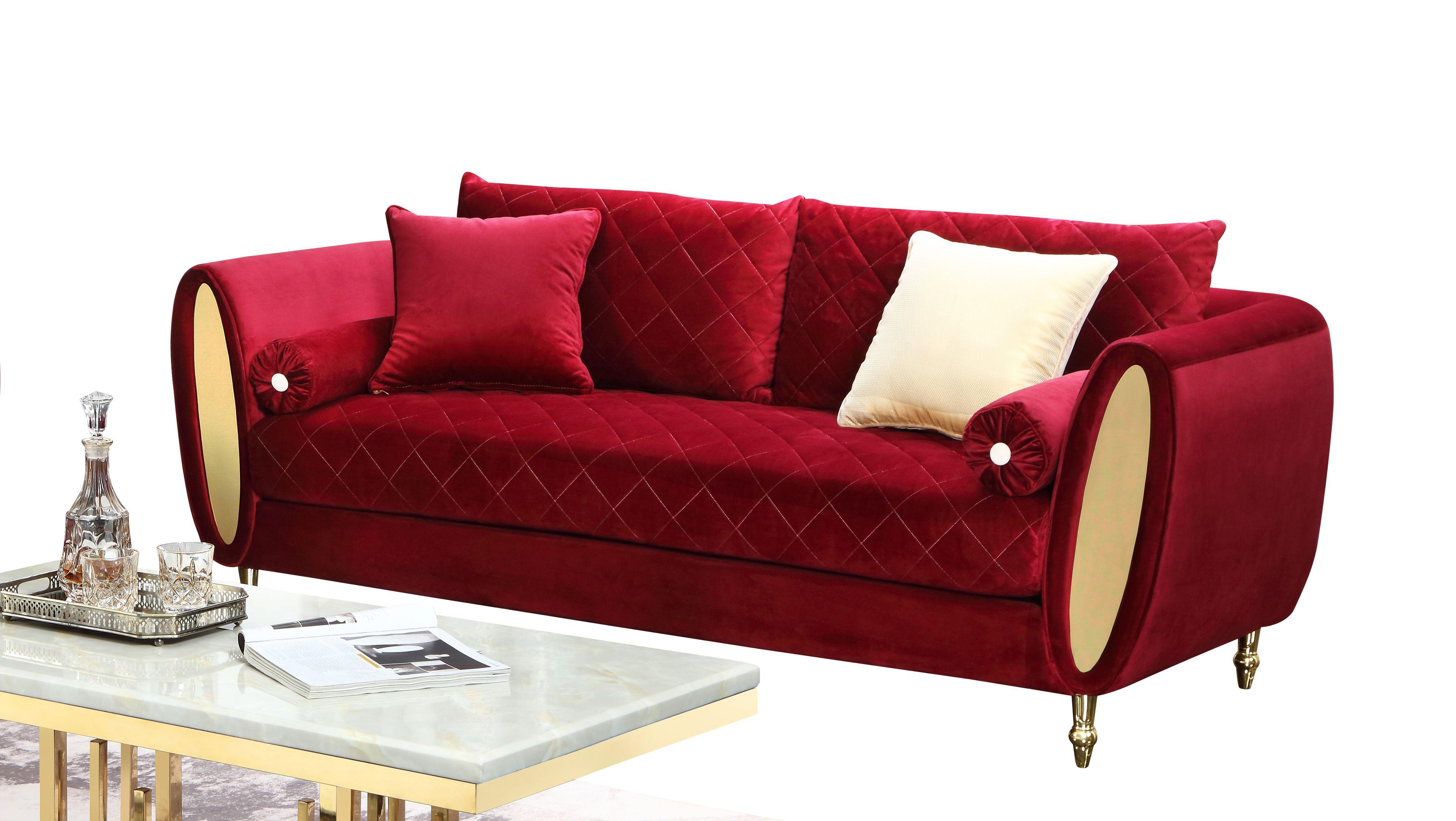 Modern Sofa Ruby Ruby-Sofa in Red, Gold Velvet