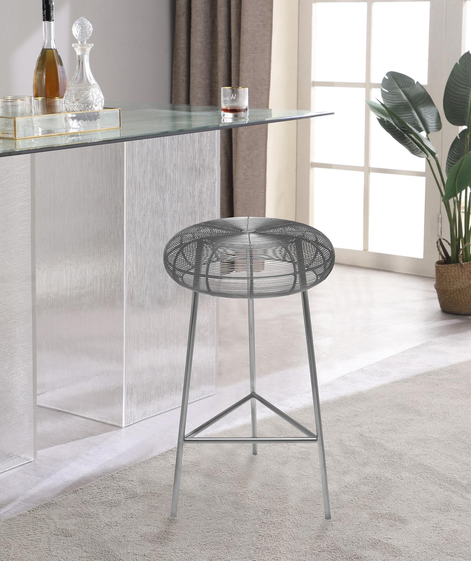 

    
Rich Silver Metal Counter Stool Set 2Pcs TUSCANY Meridian Contemporary Modern
