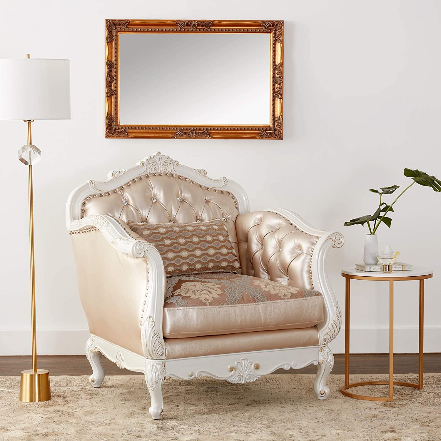 

    
 Shop  Rose Gold and Pearl White Living Room Set 3Pcs Acme Furniture 53540 Chantelle
