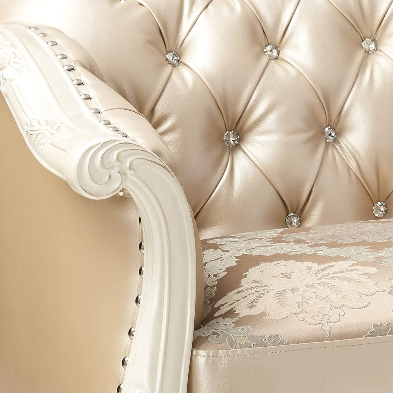 

        
Acme Furniture Chantelle 53541 Loveseat Pearl White/Platinum/Gold Fabric 0840412013607
